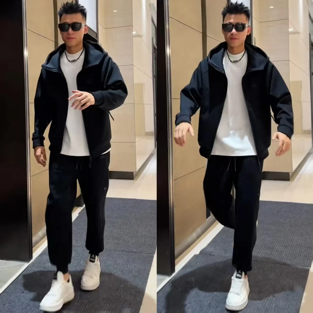 秋季新款男士休闲帅气连帽休闲运动套装连帽卫衣束脚长裤两件套男
