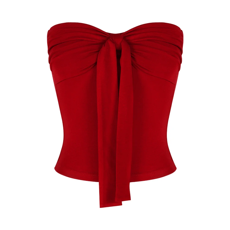 复古红色抹胸小背心女夏季设计感蝴蝶结性感辣妹内搭短款外穿上衣