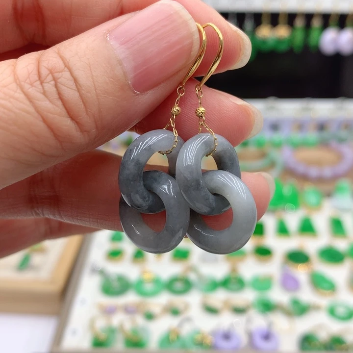 翡翠18K金镶嵌耳饰