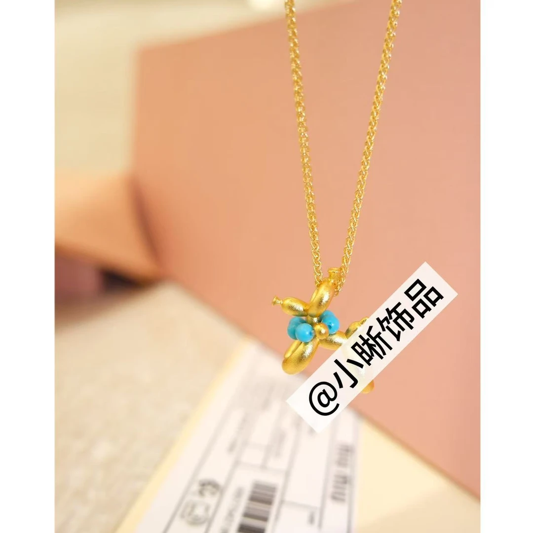 铜合金锆石项链 小众设计百搭金色气球狗项链46641