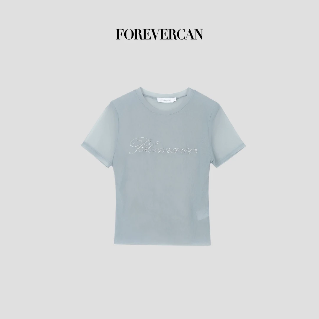 FOREVERCAN极简雾霾蓝施华钻特调雾霾蓝通勤T恤ST18963