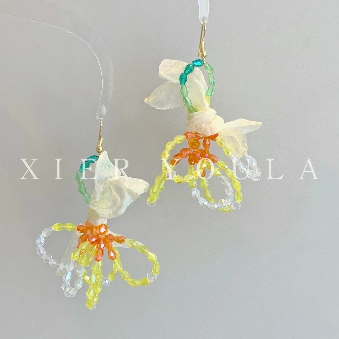 铜合金布艺耳饰 【喜儿ula】2-18-2时尚多巴胺蝴蝶结撞色气质耳环