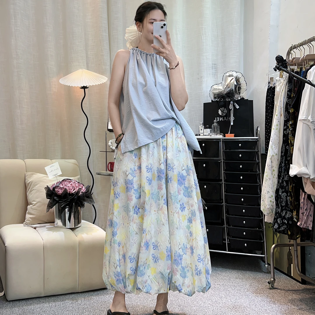 口袋款宽松显瘦百搭碎花半身裙气质中长款半裙裙子花苞裙