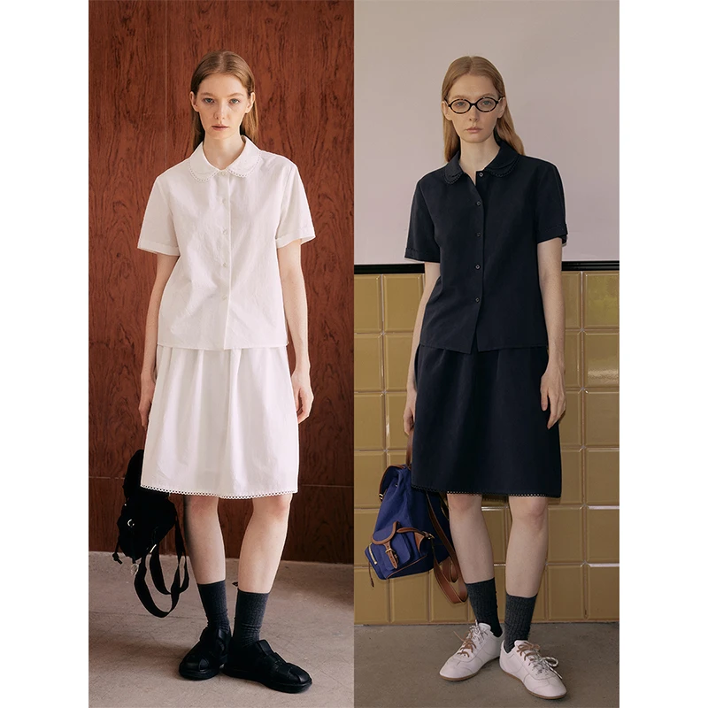 CHICJANE池简重磅M1U款轻龄亚麻棉定制进口机绣工艺衬衫半裙套装