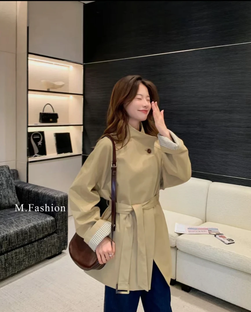 中长款风衣女春季新款廓形卡其色气质小个子韩版一粒扣外套2551