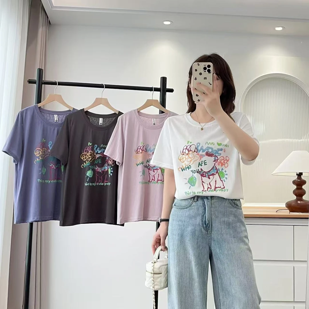 大码女装胖mm印花卡通动漫常规款短袖圆领T恤设计感时尚夏季上衣