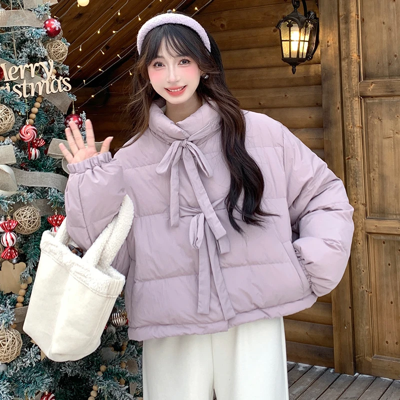 【清仓】慕兔韩系高级感厚款棉服风百搭显瘦上衣小个子时尚系带上衣