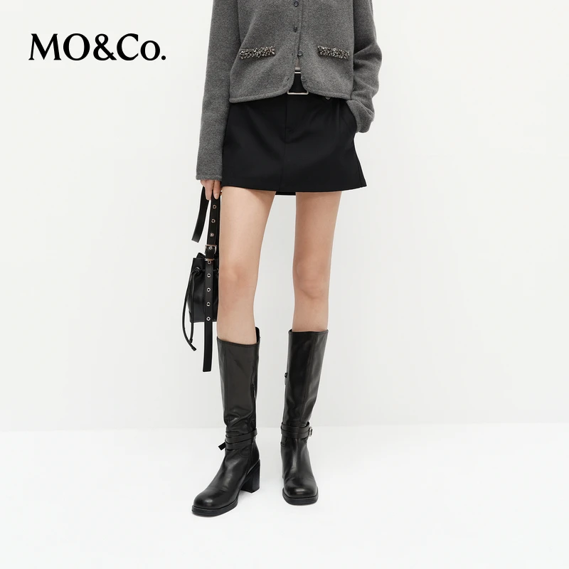 MOCO短裙2025新品含美丽诺绵羊毛低腰带内衬附腰带MBE1SKTT11