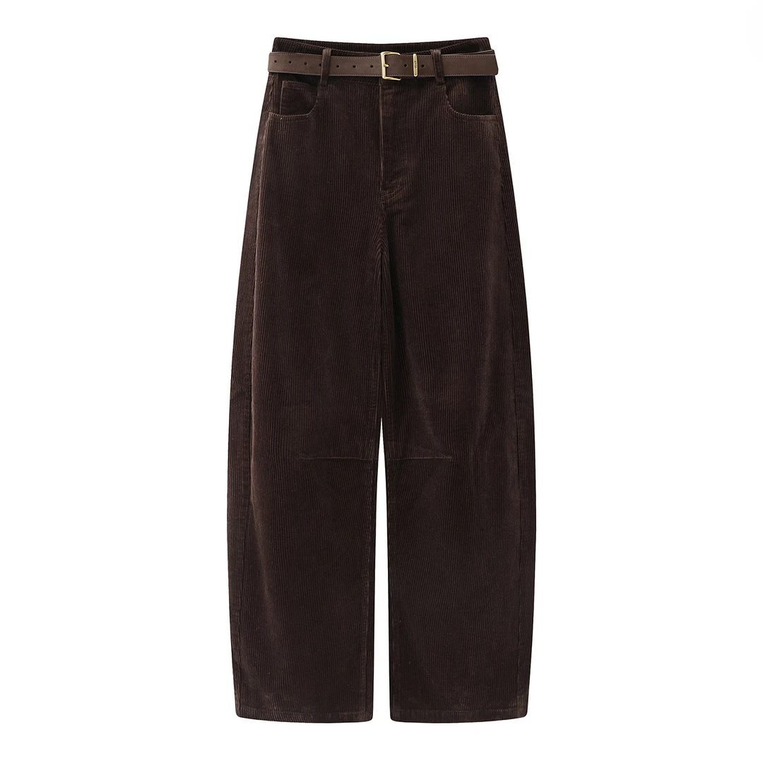 2025冬款复古宽松简约美拉德灯芯绒棕色阔腿裤弯刀休闲裤长裤子女