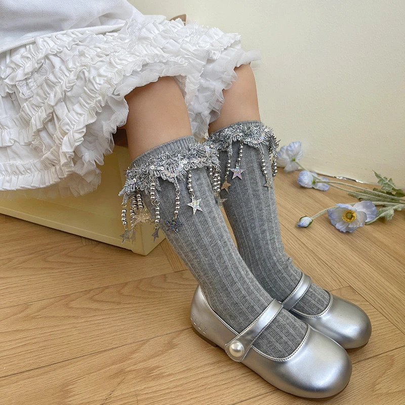 【Mt studio】【新款】设计感亮片星星小腿中筒袜春秋季女童精致百搭