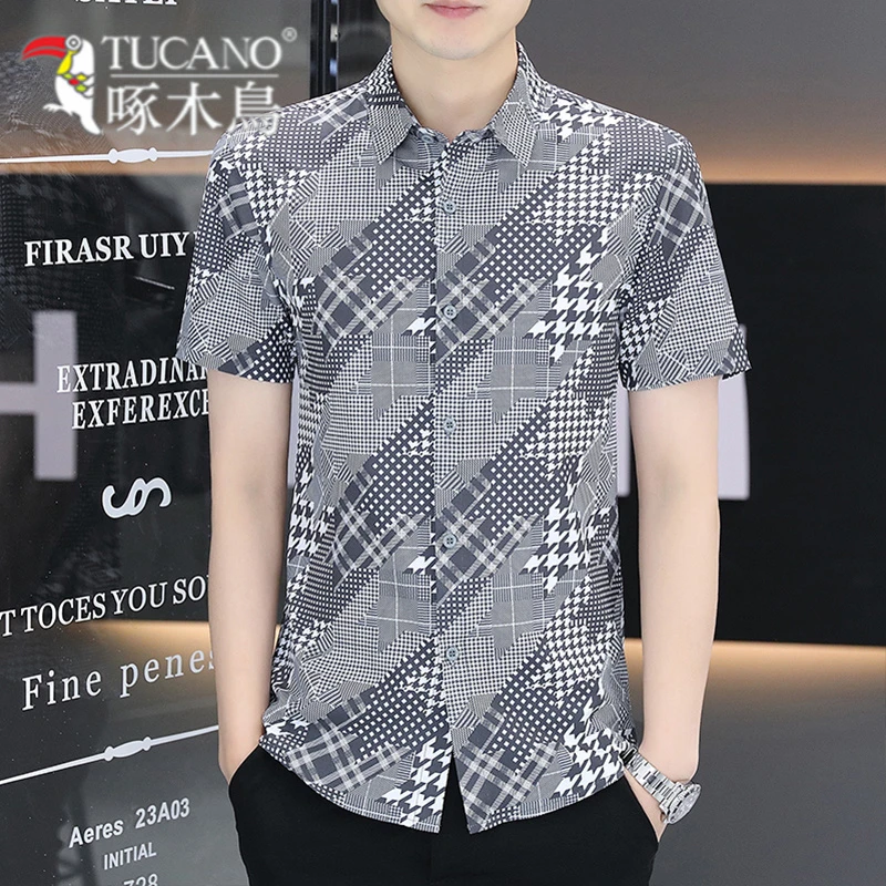 TUCANO/啄木鳥2025夏季薄款短袖休闲衬衣男士潮流修身百搭花衬衫