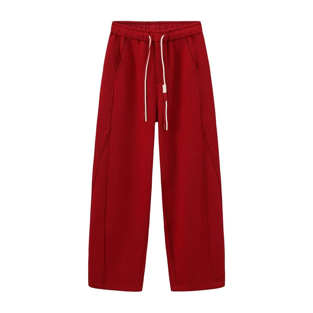 2025本命红！升级加绒加厚手工立体缝纫廓形镰刀卫裤女冬长裤