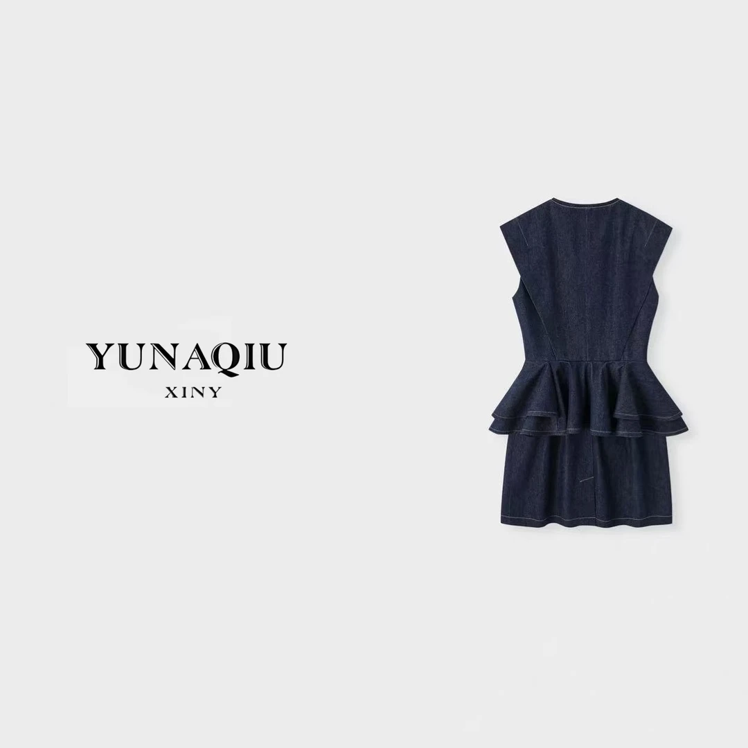 YUNAQIU-气质时尚轻奢修身设计师牛仔连衣裙-9472