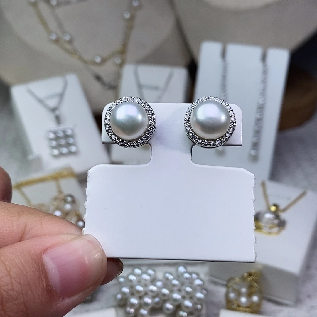 银S925镶嵌淡水珍珠耳饰