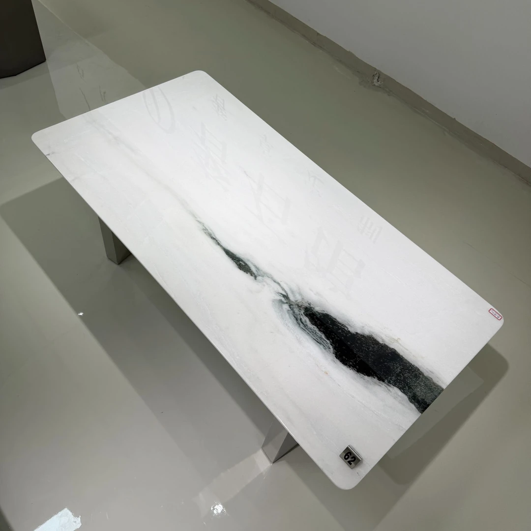 熊猫白天然大理石奢石餐桌意式极简高级感设计师大平层方形饭桌