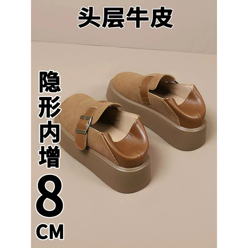 小众内增高女鞋勃肯鞋女全包秋冬厚底高跟可踩跟博肯单鞋百搭