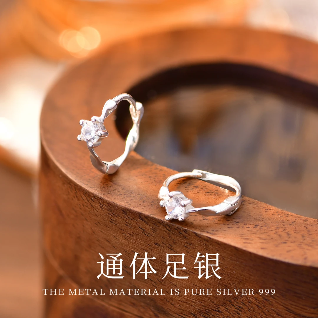 足银合成锆石耳饰 S999足银纯银莫比乌斯耳环ins简约耳骨耳扣