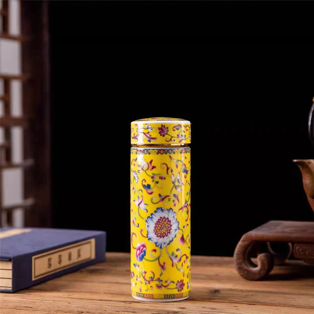 陶瓷珐琅彩（帝王黄色）陶瓷保温杯