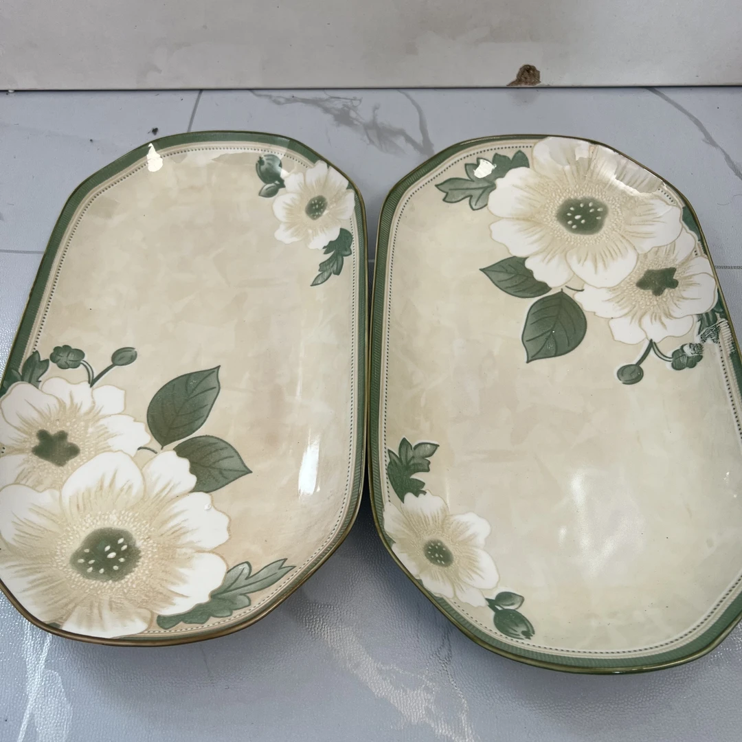 L日式山茶花12英寸鱼盘家用鱼盘