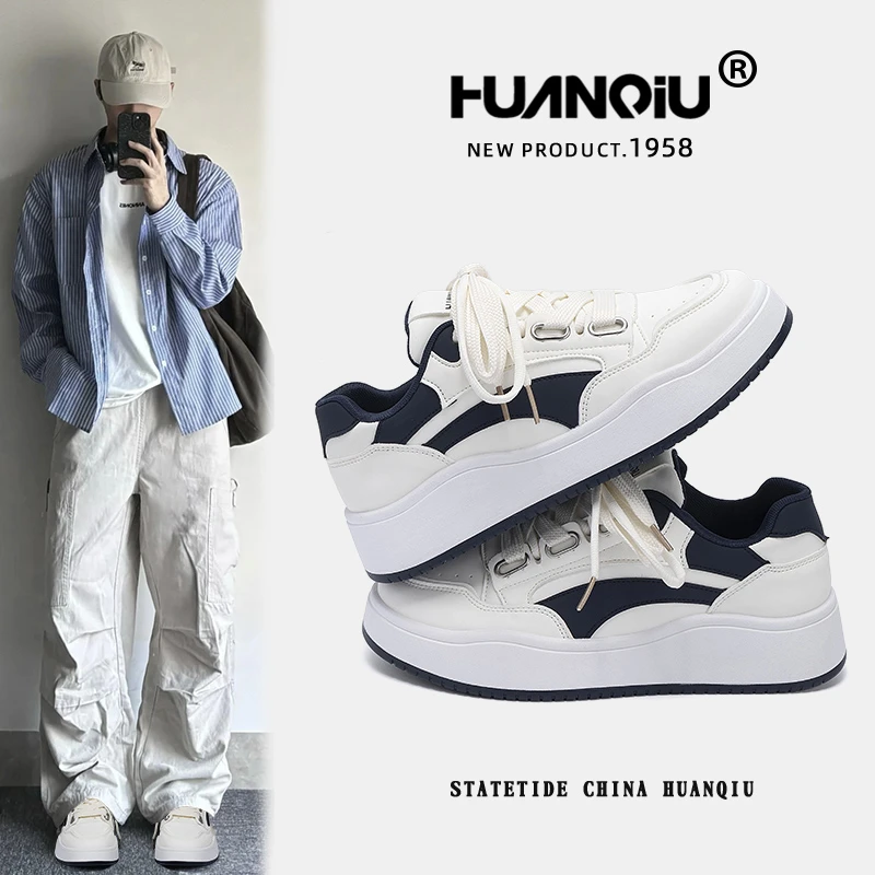 环球高颜值厚底小白鞋男2025夏季新款百搭网红学生增高休闲小众鞋