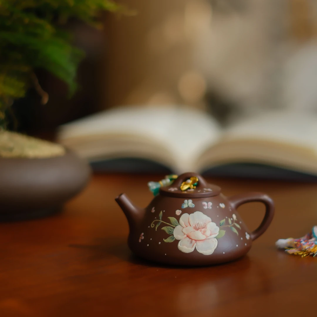 大碗茶器 【牡丹石瓢】紫砂壶宜兴中式泡茶壶手制容量功夫茶壶130ml