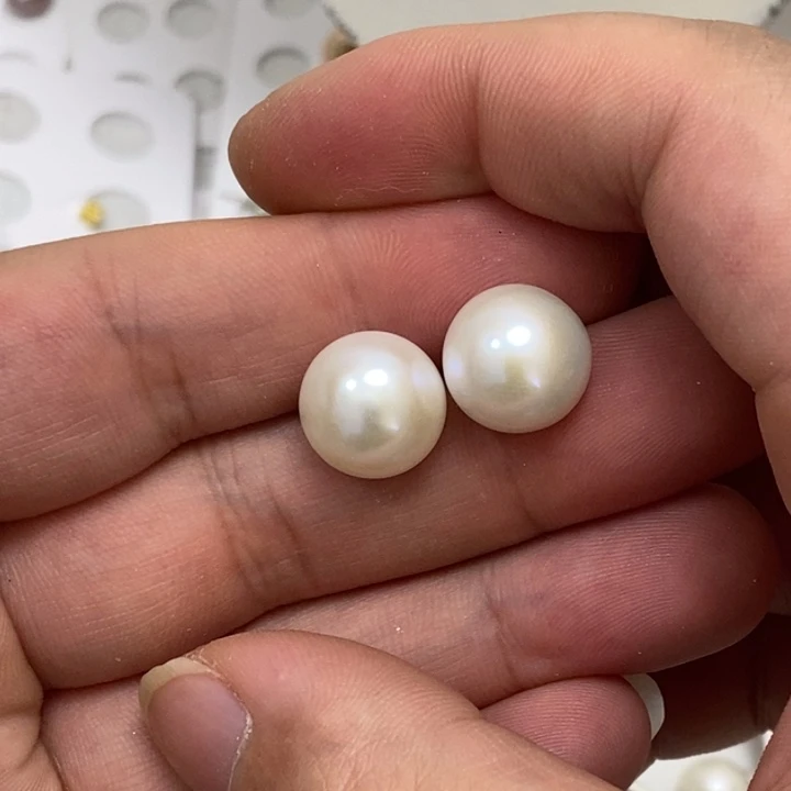 13m馒头耳钉淡水珍珠银S925镶嵌