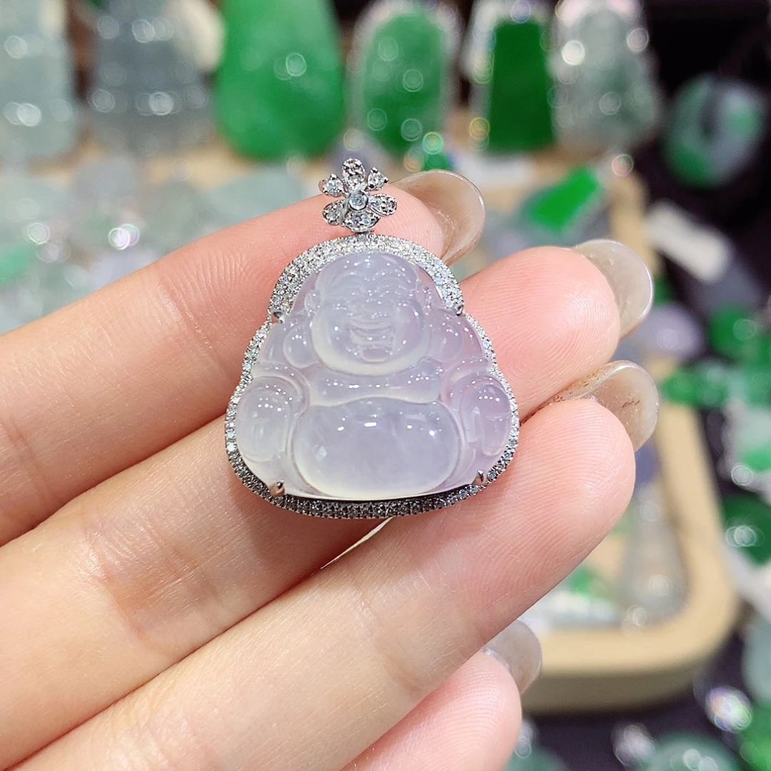 翡翠18K金镶嵌颈饰佛