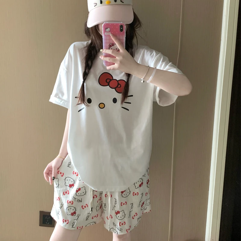 可爱韩版睡衣女款夏季2025新款薄款短袖短裤云朵棉两件套装可外穿