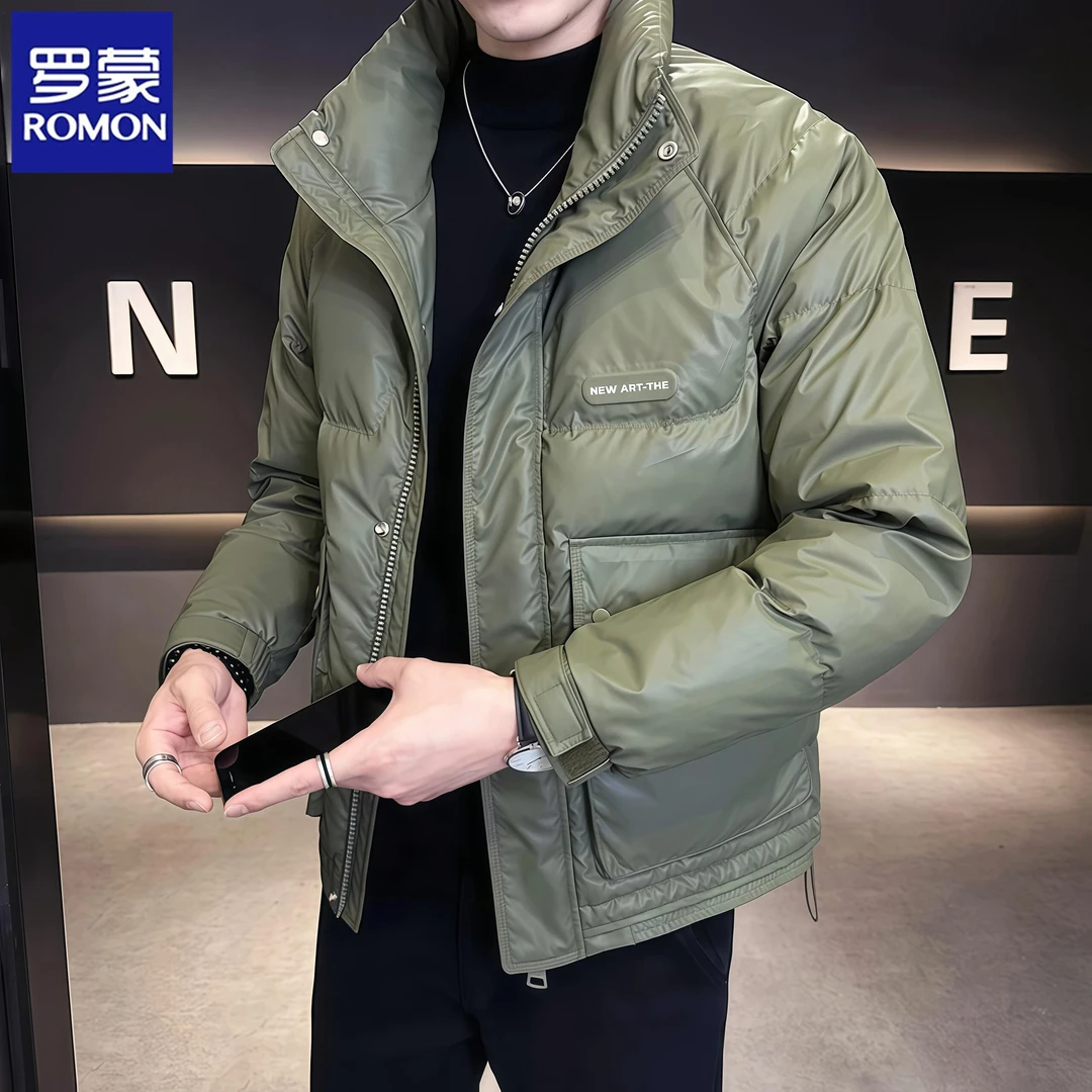 Romon/罗蒙秋冬季皮羽绒服男士新款潮流韩版夹克时尚短款保暖外套