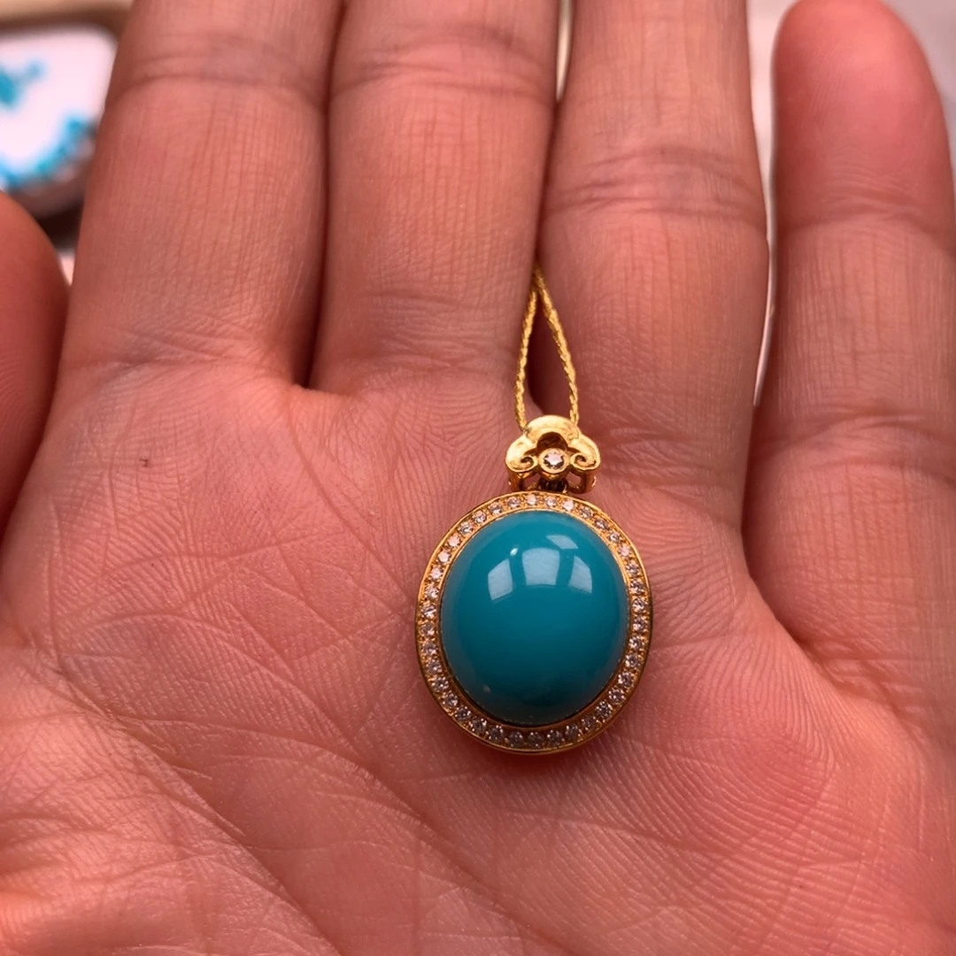 绿松石18K金镶嵌珠宝奇石