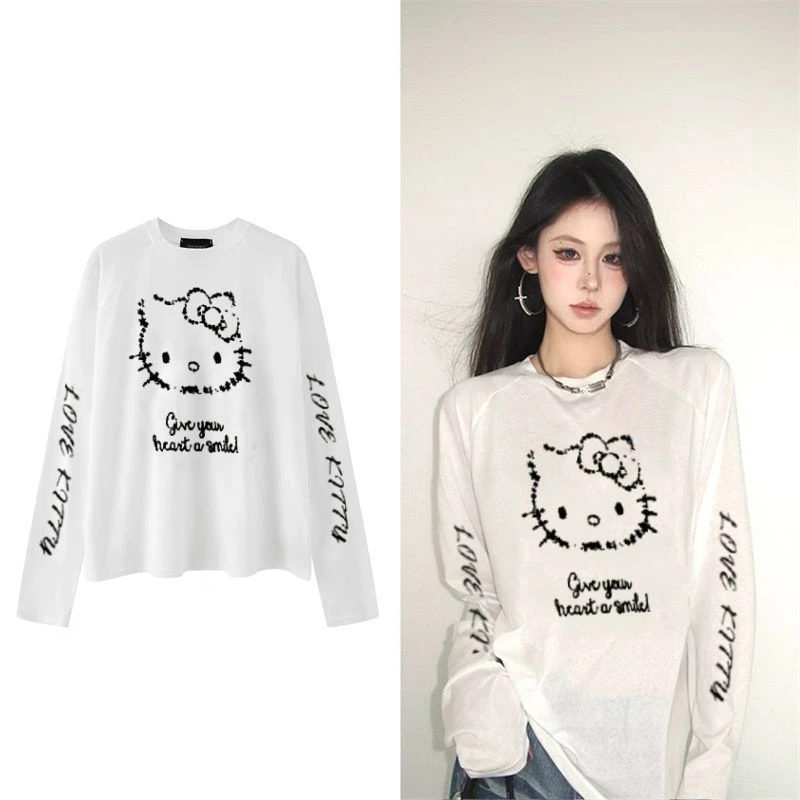 【ZHAP】新款早秋款长袖t恤上衣女黑色ins风爆款春秋款洋气欧美风潮