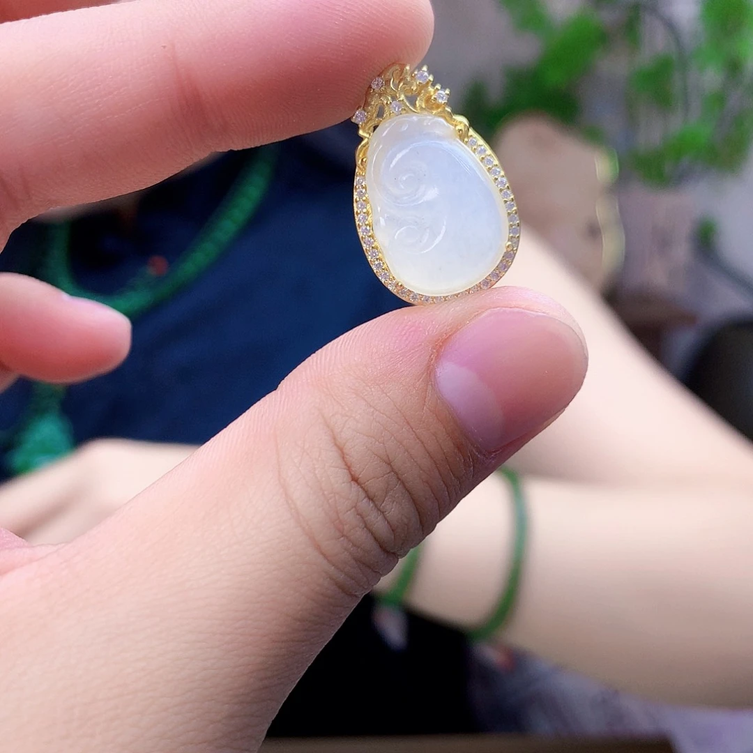 和田玉（白玉）银S925镶嵌吊坠(不含链)吊坠