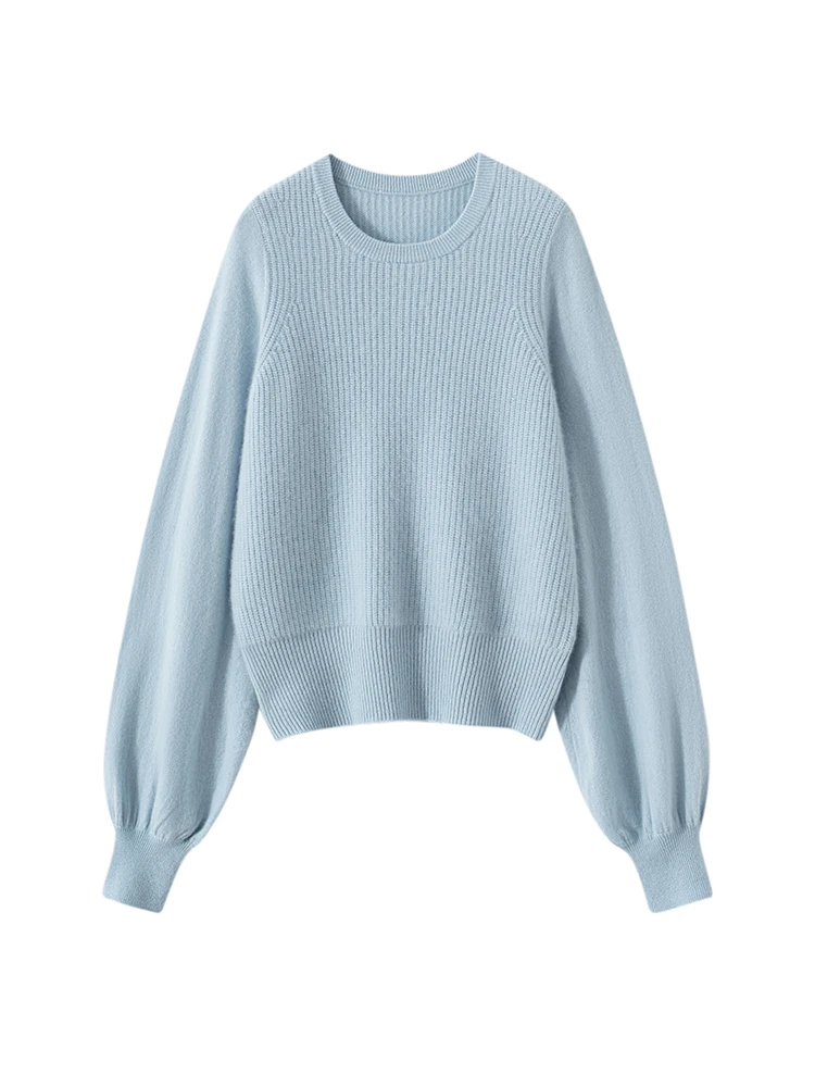 【100%纯山羊绒】320克左右圆领宽袖加厚套头毛衣