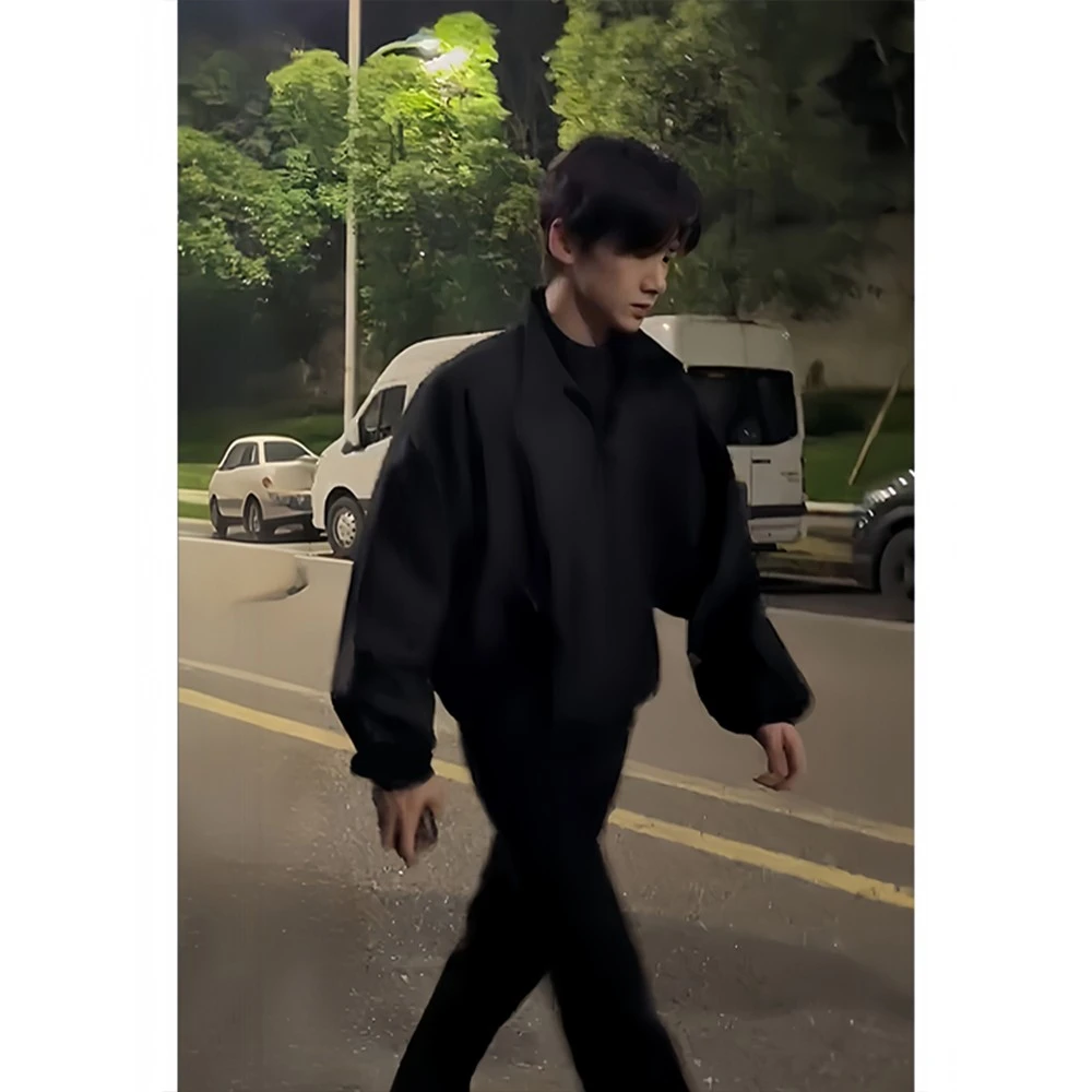 白敬亭同款冲锋衣外套男款春秋季黑色短款cleanfit立领飞行员夹克