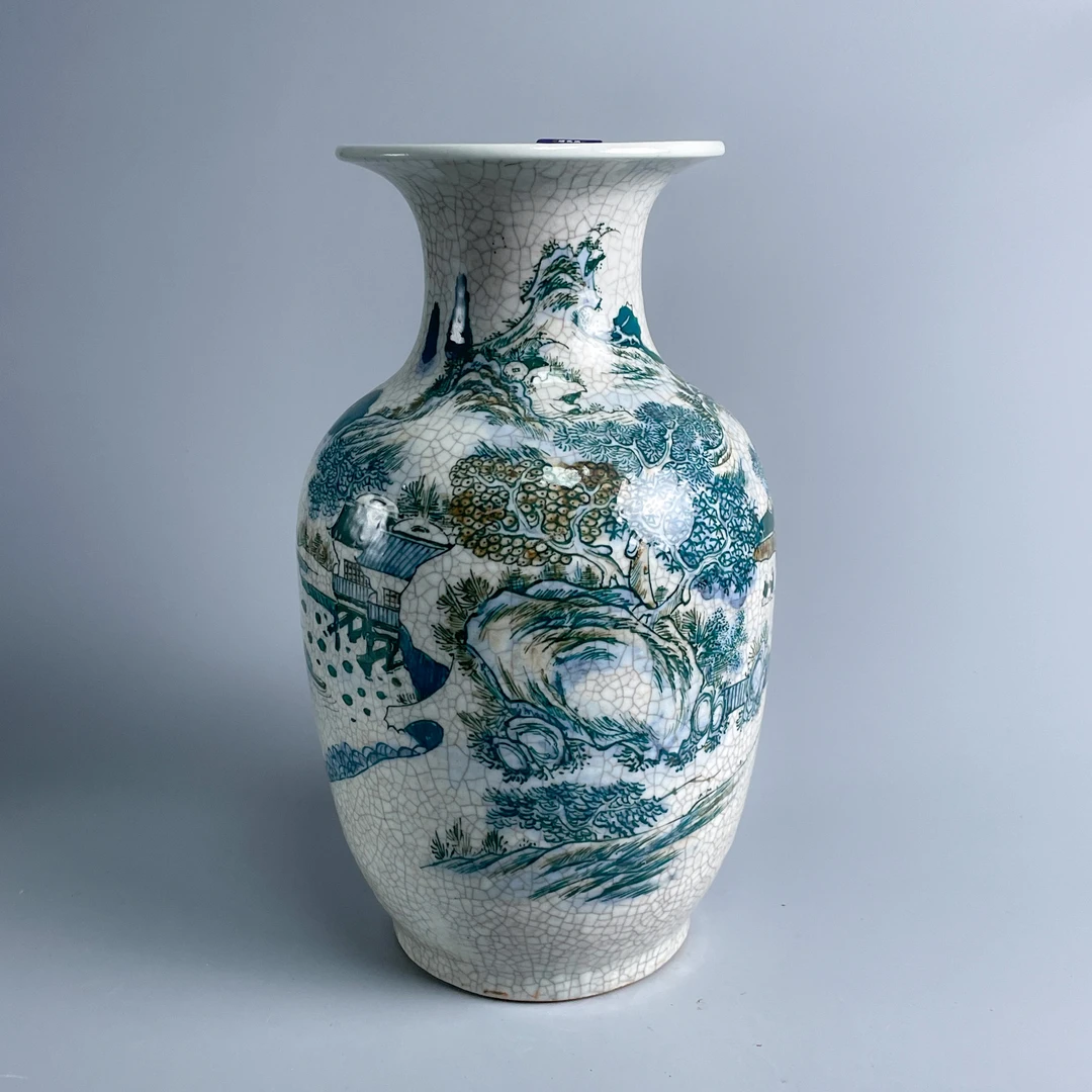 瓷器/古董清中期哥釉山水纹灯笼瓶M25AH000C68收藏/文物/绣花张