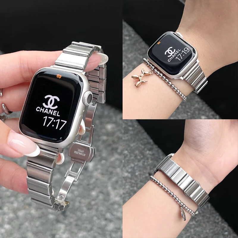 适用苹果手表S10表带S11小蛮腰SE一珠AppleWatch S9/S8钢带Ultra3