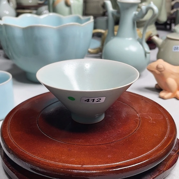 412斗笠盏仿古青绿釉9.5口径