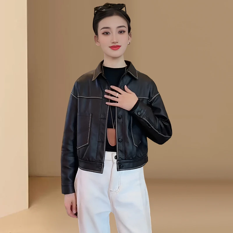 潮流时尚外套2025春秋新款复古短款机车服洋气高街百搭皮夹克上衣