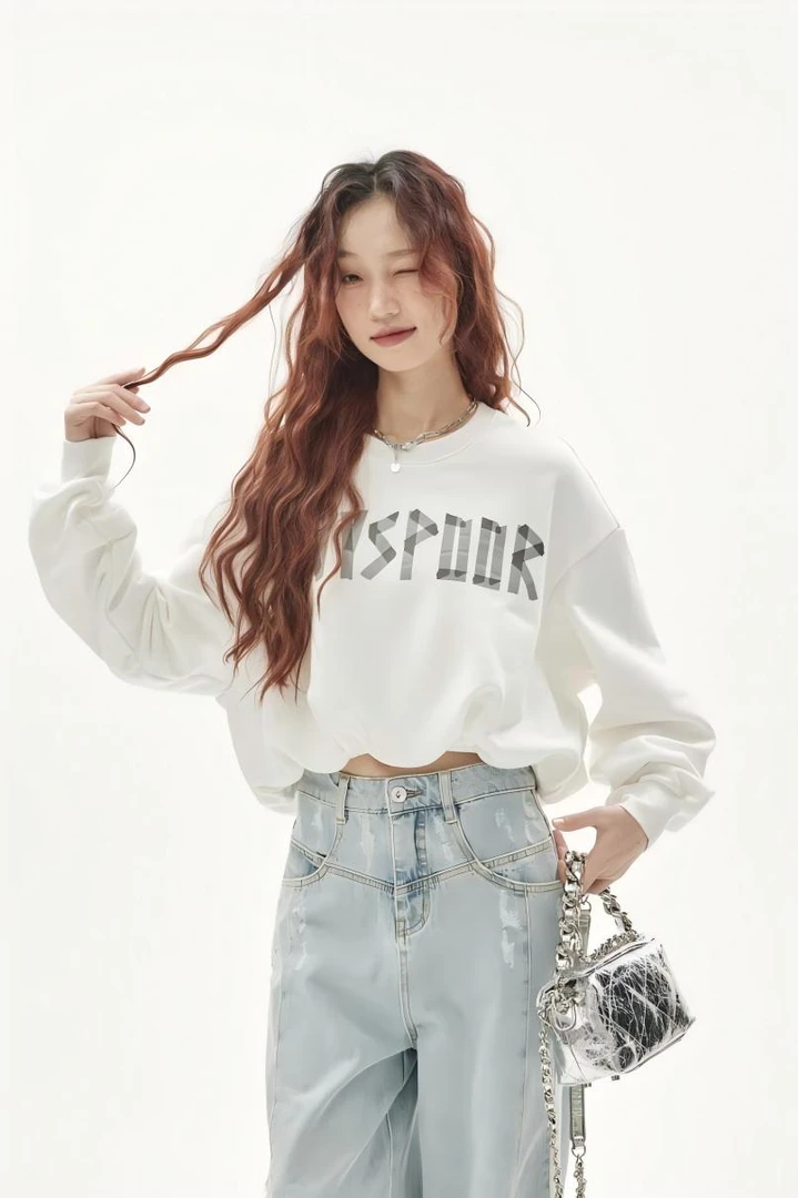 【老板娘夏天】时尚休闲设计师女士百搭春秋长袖女款短款卫衣83D153