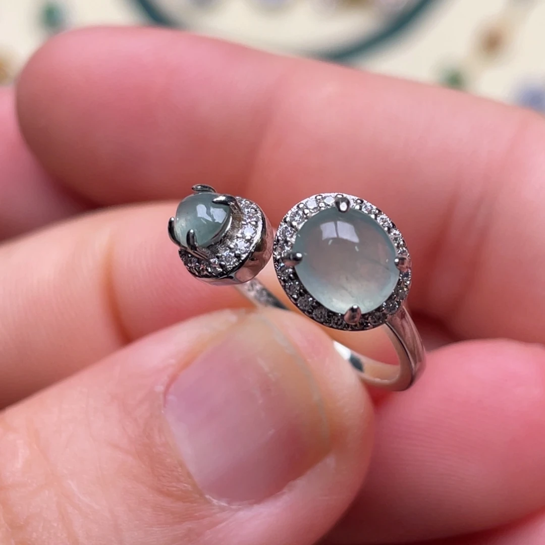 翡翠戒指银S925镶嵌纯天然缅甸翡翠