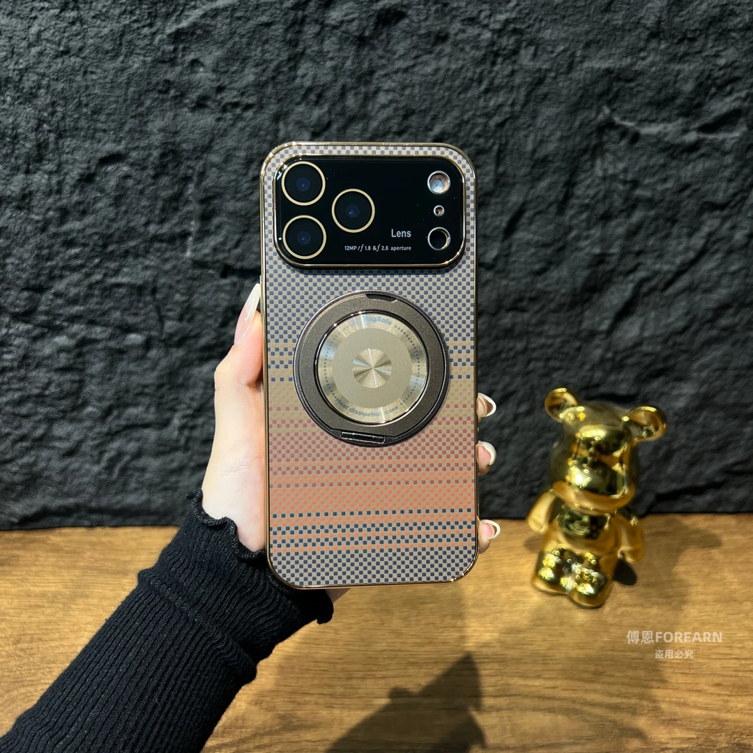 适用于苹果iPhone17promax手机壳支架17pro磁吸17保护套凯夫拉纹