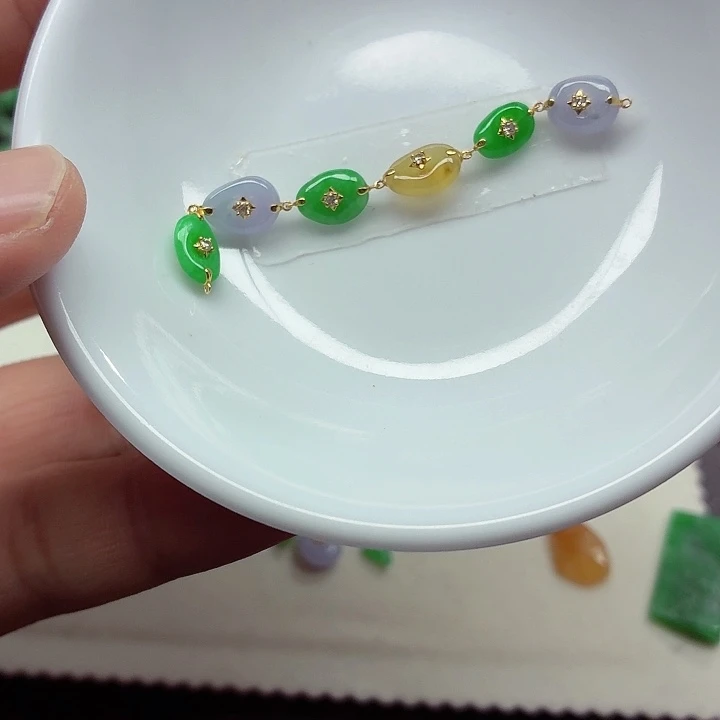 翡翠18K金镶嵌手链天然缅甸翡翠A货