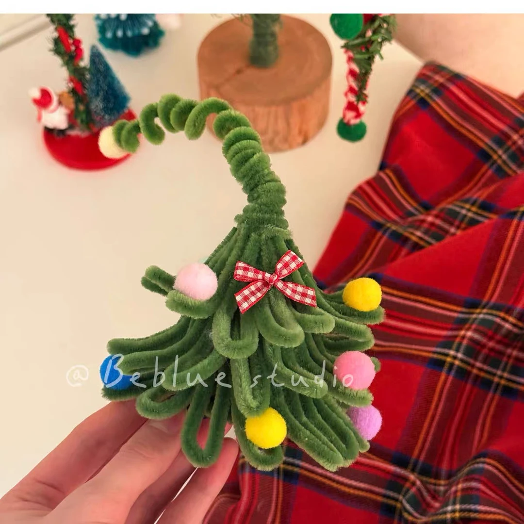 绿色扭扭棒圣诞树发夹2025新款秋冬头箍氛围感拍照发饰