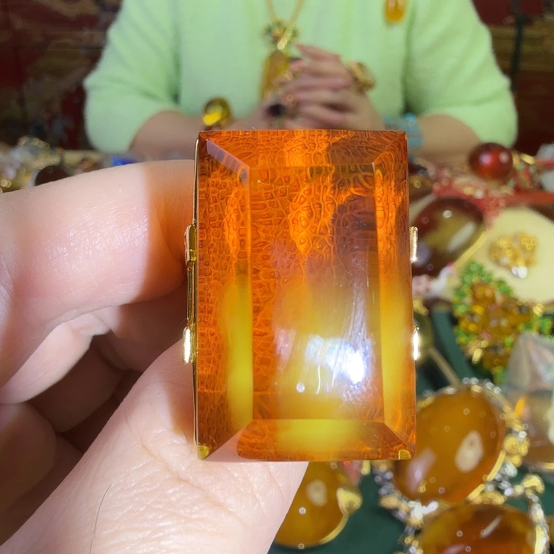 蜜蜡银S925镀金镶嵌戒指