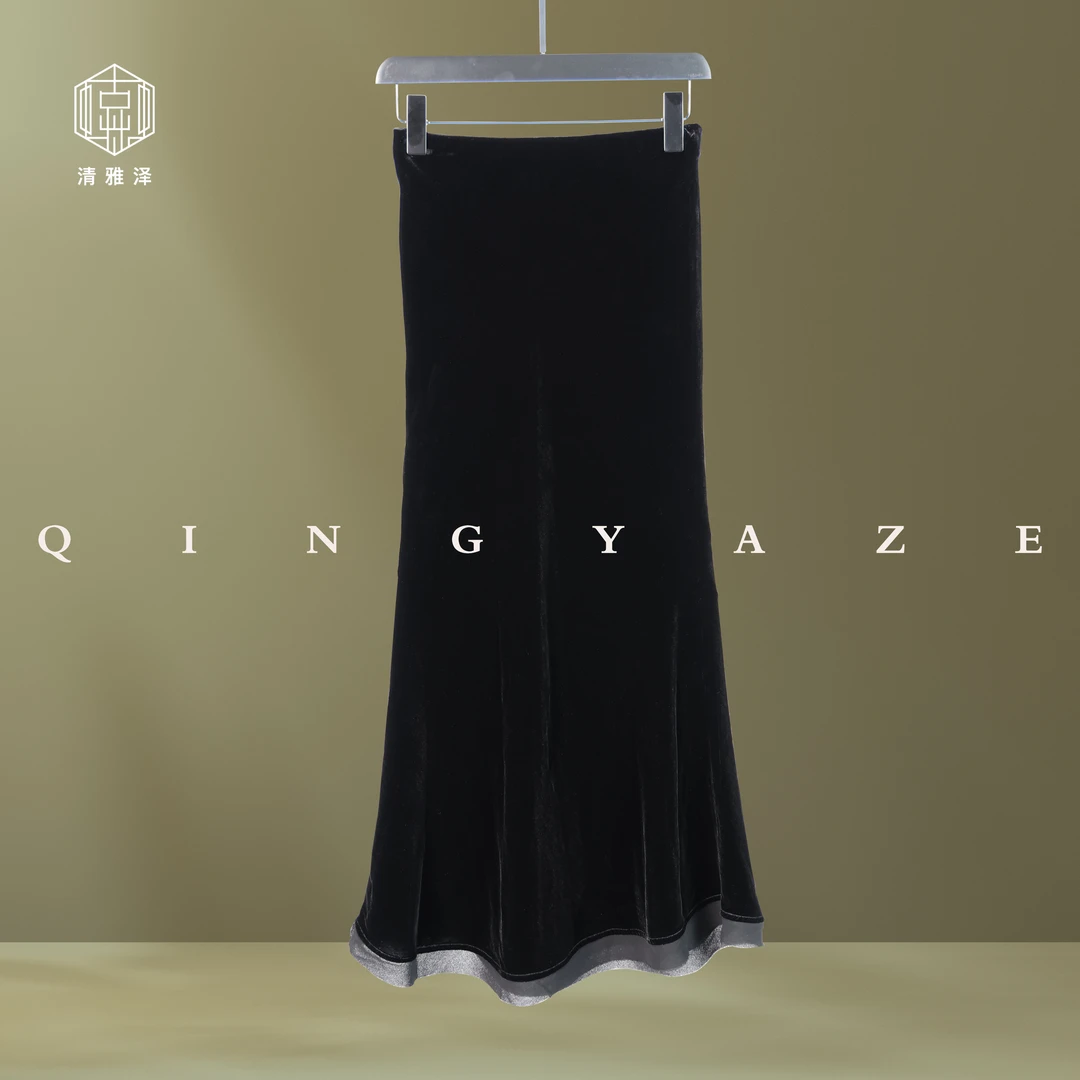 流沙鱼尾！真丝丝绒新中式半裙！ GZ4401