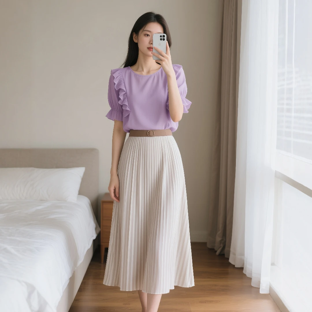 夏季新款女装温柔气质显瘦两件套装半身裙百褶时尚轻熟风洋气通勤