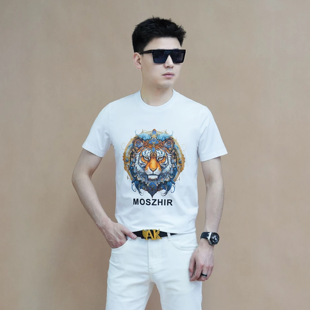 AK/2025夏季新款男士潮流虎头印花圆领短袖休闲百搭时尚帅气t恤男