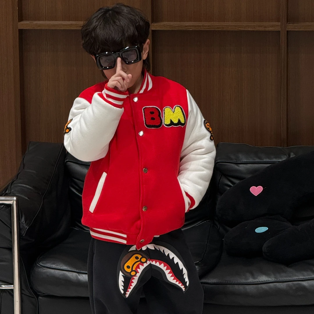 ◆芝麻家◆超能扛！经典猴子夹棉加绒巨暖毛巾绣冬季软软儿童棉袄