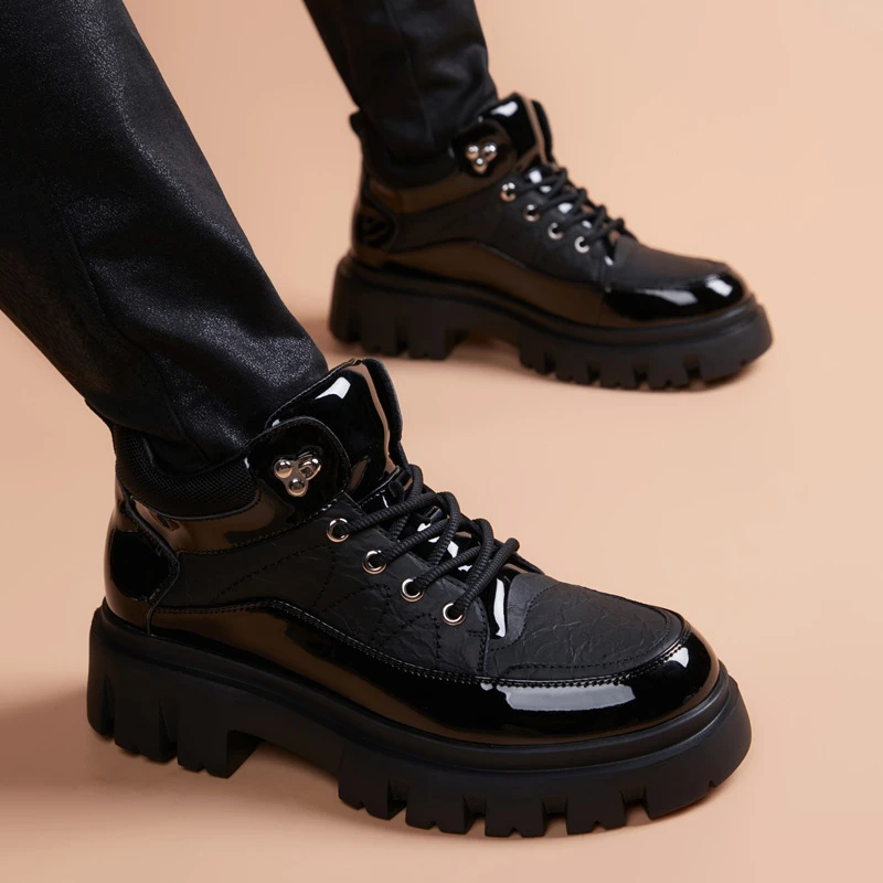 EAEOVNI新款男士休闲皮鞋青年英伦商务厚底男鞋增高潮流时尚百搭