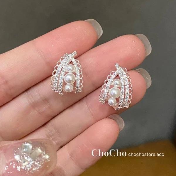 铜合金仿珍珠耳饰 法式蕾丝边耳环精致气质高级感复古耳钉耳饰女